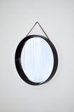 Danish Round Mirror with Leather Strap, 1980s