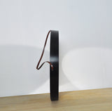 Danish Round Mirror with Leather Strap, 1980s