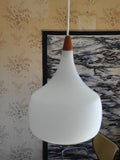 Scandinavian midcentury minimalistic hanging lamp from Sweden with a danish handwoven tapestry