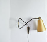 Danish Swing Arm Brass Wall Lamp, 1950s