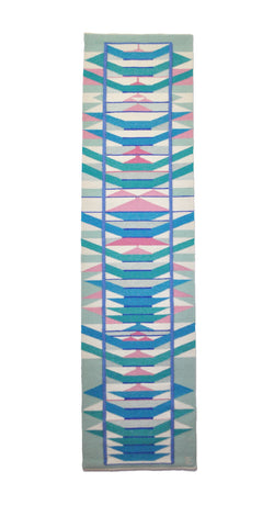 Scandinavian handwoven tapestry - pink, blue and turquoise colors, 1980s