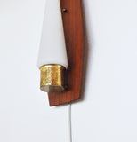 Scandinavian Modern Danish Wall Light in Teak, Brass and Opaline Glass, 1960s