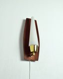 Scandinavian Modern Danish Wall Light in Teak, Brass and Opaline Glass, 1960s