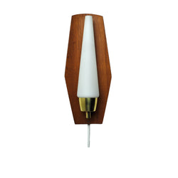 Scandinavian Modern Danish Wall Light in Teak, Brass and Opaline Glass, 1960s