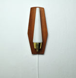 Scandinavian Modern Danish Wall Light in Teak, Brass and Opaline Glass, 1960s
