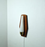 Scandinavian Modern Danish Wall Light in Teak, Brass and Opaline Glass, 1960s