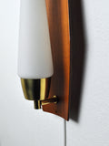 Scandinavian Modern Danish Wall Light in Teak, Brass and Opaline Glass, 1960s