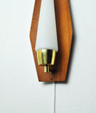 Scandinavian Modern Danish Wall Light in Teak, Brass and Opaline Glass, 1960s