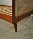 Mid Century teak bed with woven cane bed ends