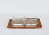 Danish Modern Teak Serving Tray with Glass Bowls by Wiggers, Denmark, 1960s