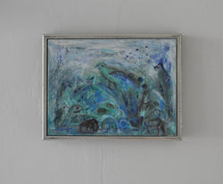 Turquoise birds, Danish contemporary painting by Mette Birckner