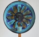 Ceramic candlestick of glazed stoneware with abstract relief motive designed by the danish artist Jette Hellerøe in 60/70s