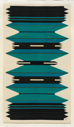 Danish handwoven tapestry - dark blue and turquoise colors